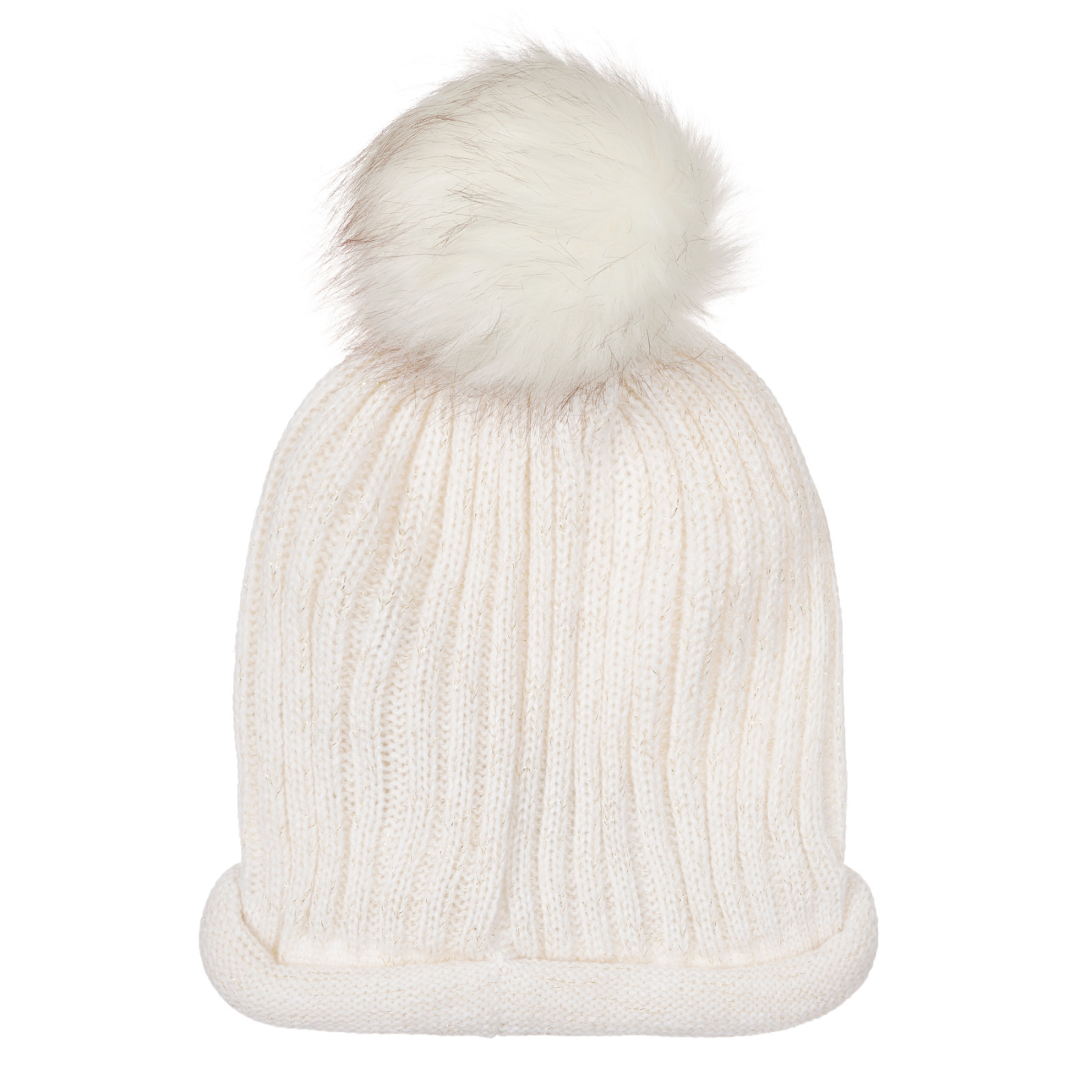 Шапка с помпон и апликация на цветя, бяла | market.dir.bg